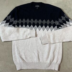 BONOBOS Mens Cotton Crewneck Sweater Black/Cream Fair Isle Size Small
